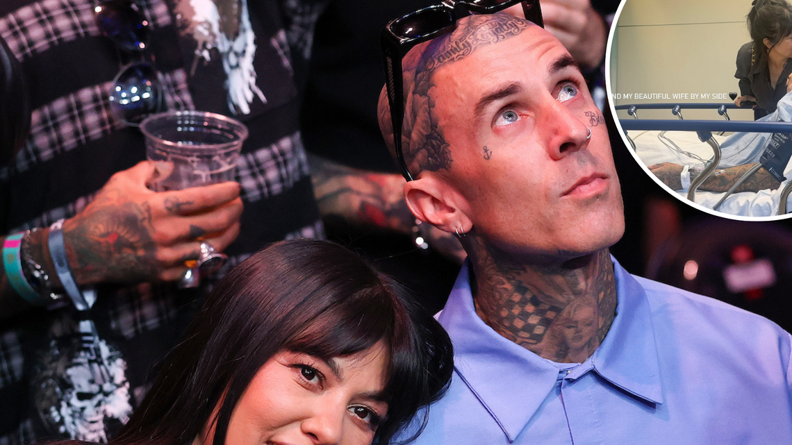 Travis Barker Shares Hospital Photo With Kourtney Kardashian 'By My Side' 
