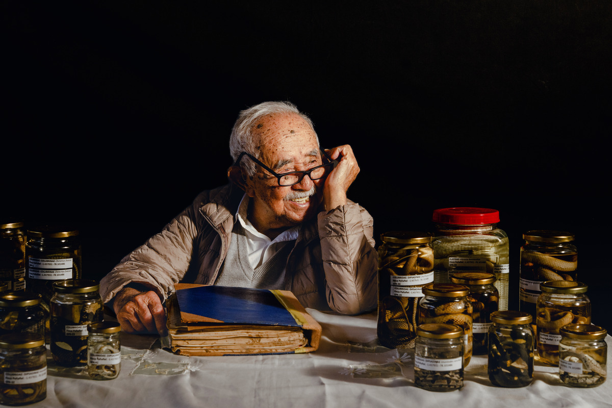 The farmer and snake collector Manuel Genaro Peñafiel, 101, at his home in Mera, Ecuador, on April 6, 2026. Peñafiel has spent a lifetime catching snakes on his rural estate, frequently risking fatal bites. (Johanna Alarcon/The New York Times)