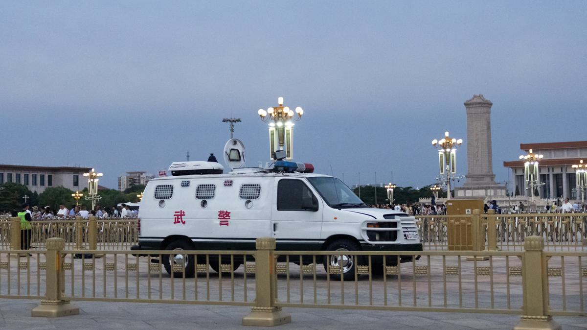 An armoured police car is parked in the Tiananmen Square in Beijing, China, June 3, 2026. REUTERS/Maxim Shemetov