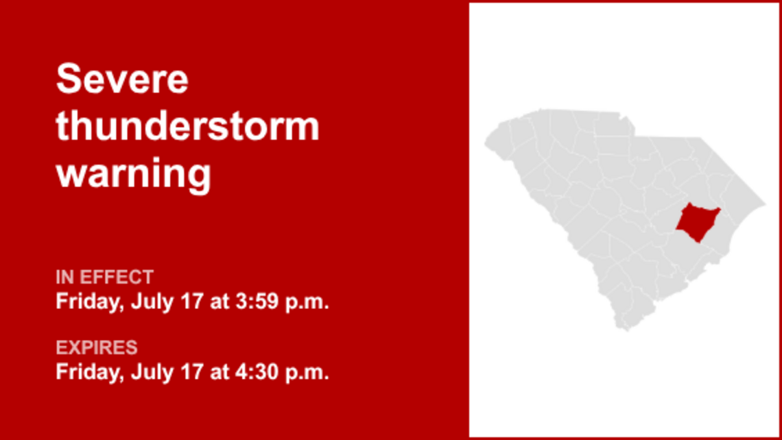 UPDATE: The current severe thunderstorm warning for Williamsburg County will expire at 4:30 p.m. 