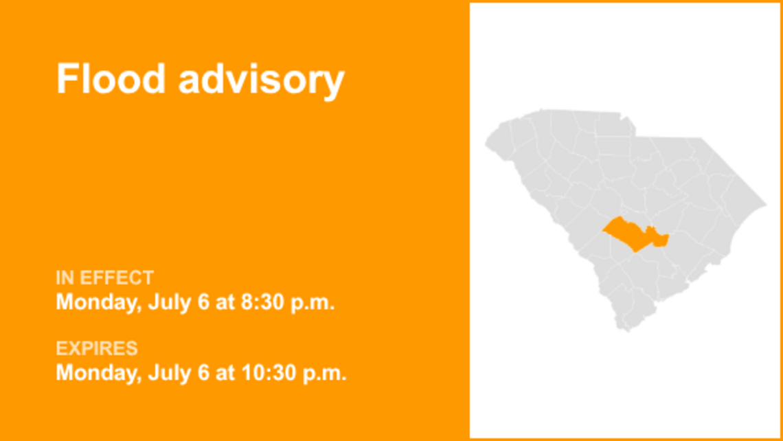 UPDATE: Flood advisory issued for Calhoun and Orangeburg counties Monday night 