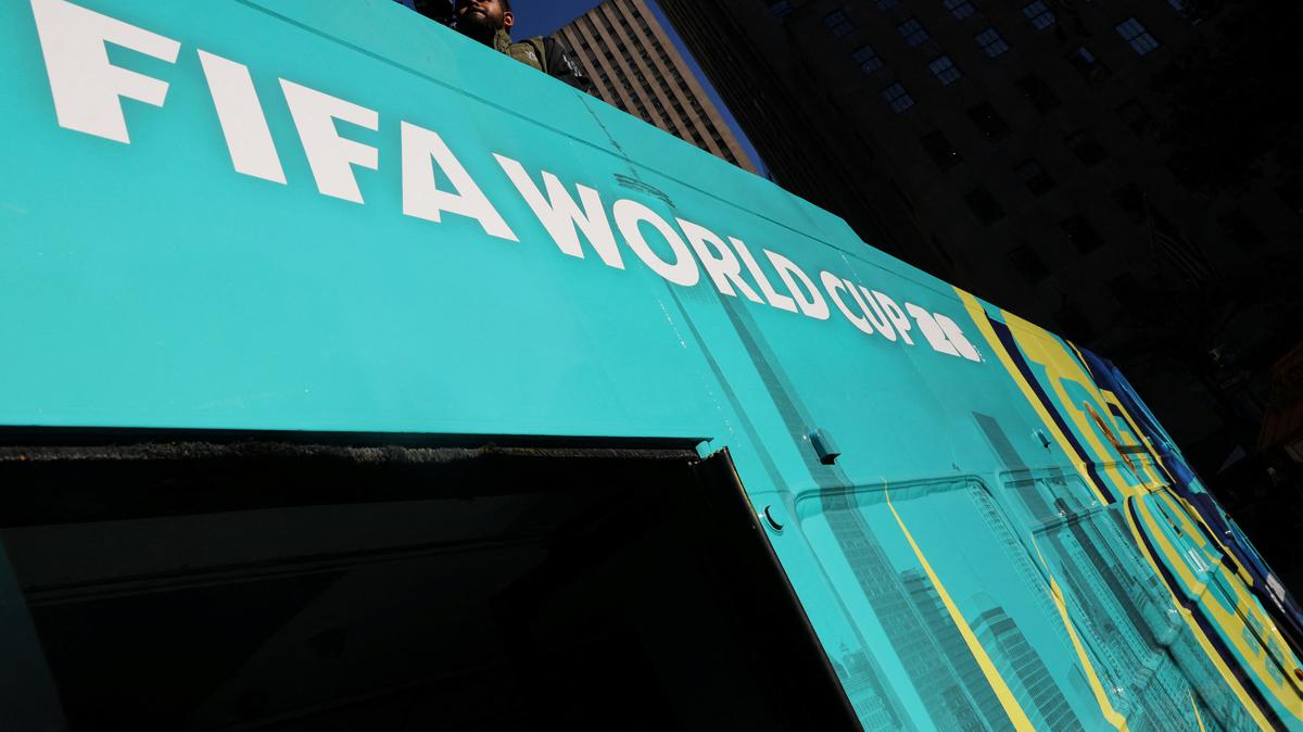 A bus advertisement for FIFA World Cup 26 New York and New Jersey at Rockefeller Center in New York City, U.S., October 23, 2025. REUTERS/Shannon Stapleton