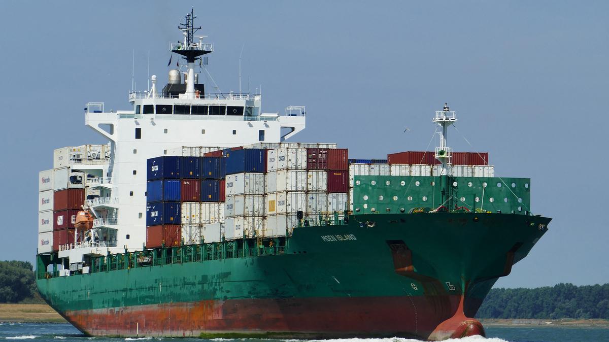 FILE PHOTO: Moen Island, currently named CMA CGM San Antonio, the vessel CMA CGM said which was the target of an attack while transiting the Strait of Hormuz on Tuesday, in a location given as Rozenburg, Netherlands, August 2, 2018.  Henk Jungerius/via REUTERS/File Photo