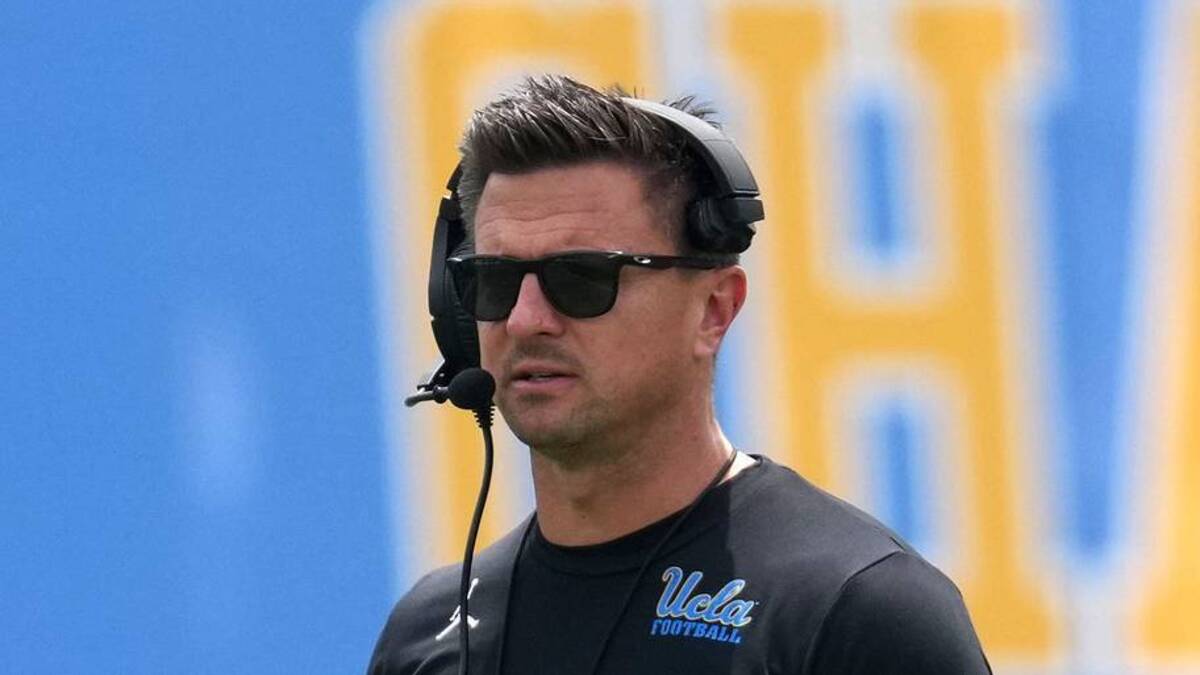  May 2, 2026; Pasadena, CA, USA; UCLA Bruins coach Bob Chesney reacts during the spring game at Rose Bowl. Mandatory Credit: Kirby Lee-Imagn Images | IMAGN IMAGES via Reuters Connect 