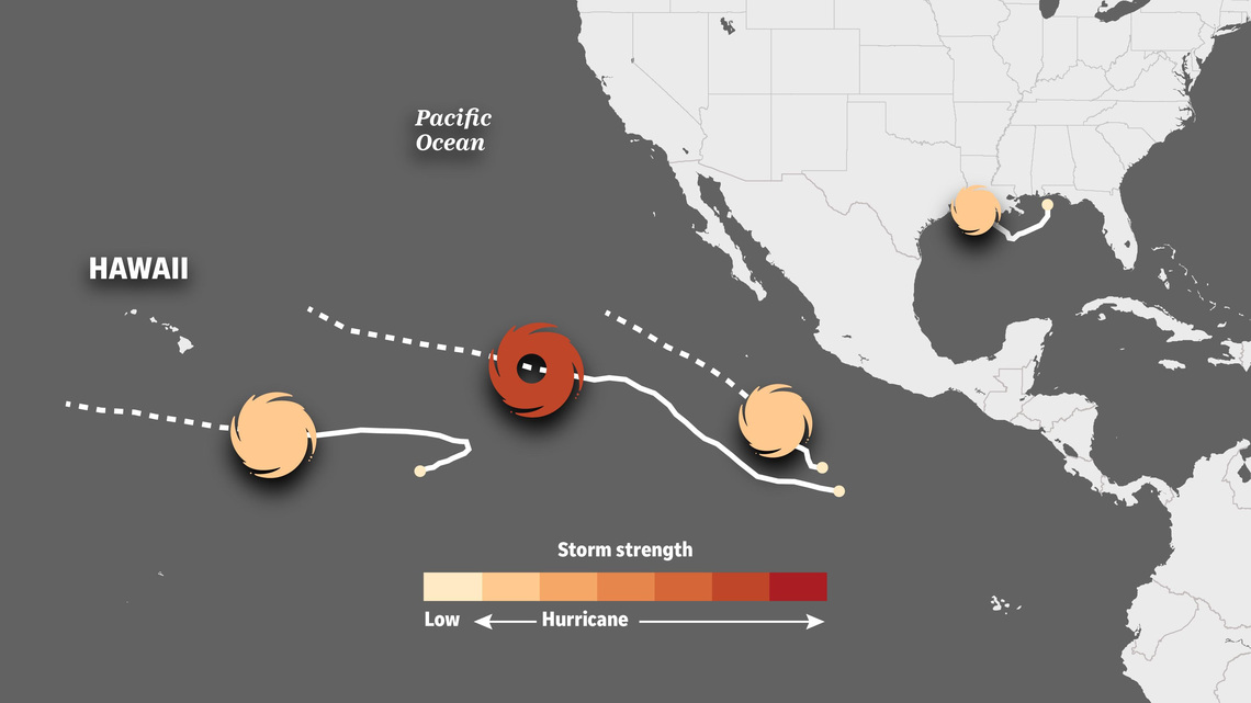 Storm tracker: Projected paths of all 4 named storms in Gulf, Pacific