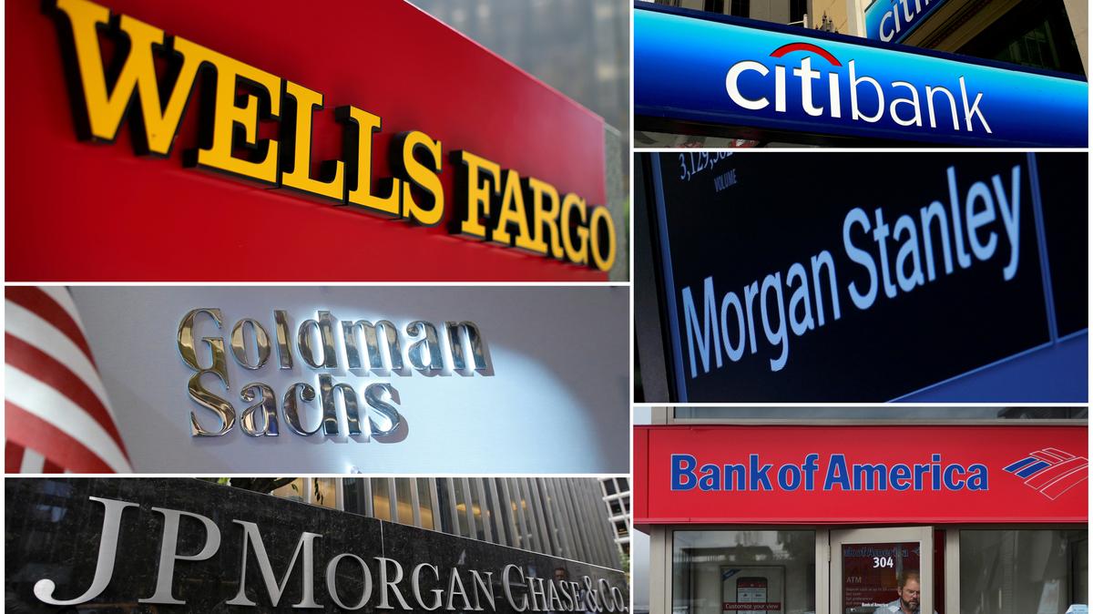 A combination file photo shows Wells Fargo, Citigbank, Morgan Stanley, JPMorgan Chase, Bank of America, JPMorgan, and Goldman Sachs from Reuters archive. REUTERS/File Photos