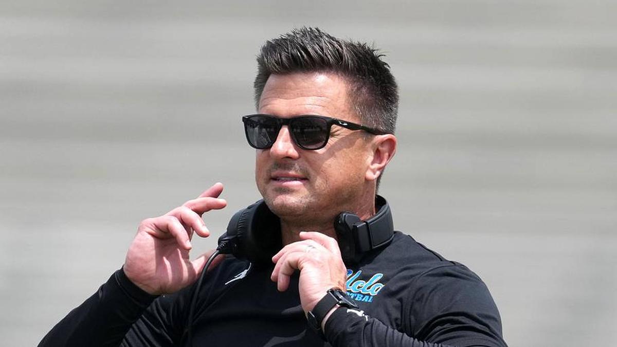  May 2, 2026; Pasadena, CA, USA; UCLA Bruins coach Bob Chesney reacts during the spring game at Rose Bowl. Mandatory Credit: Kirby Lee-Imagn Images | Kirby Lee-Imagn Images 