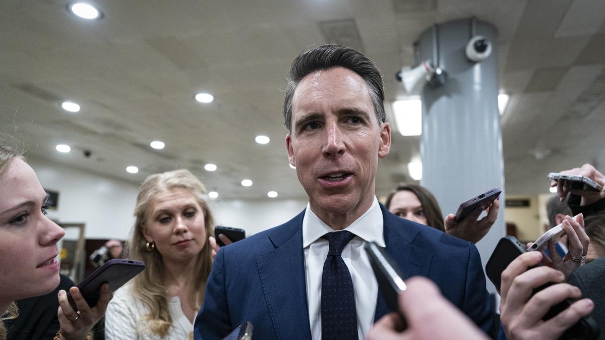 Sen. Josh Hawley, R-Mo., speaks to reporters before the Senate Republicans weekly policy luncheon, in the U.S. Capitol on March 25, 2025, in Washington, D.C. In late April 2026, the Senate Judiciary Committee voted unanimously to advance a bill sponsored by Hawley that would ban minors from using companion chatbots and ban all bots from engaging in sexual conversations with minors or encouraging them to commit suicide. (Al Drago/Getty Images/TNS)
