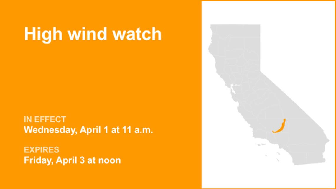 High wind watch issued for Grapevine and Mojave Desert Slopes from Wednesday to Friday 