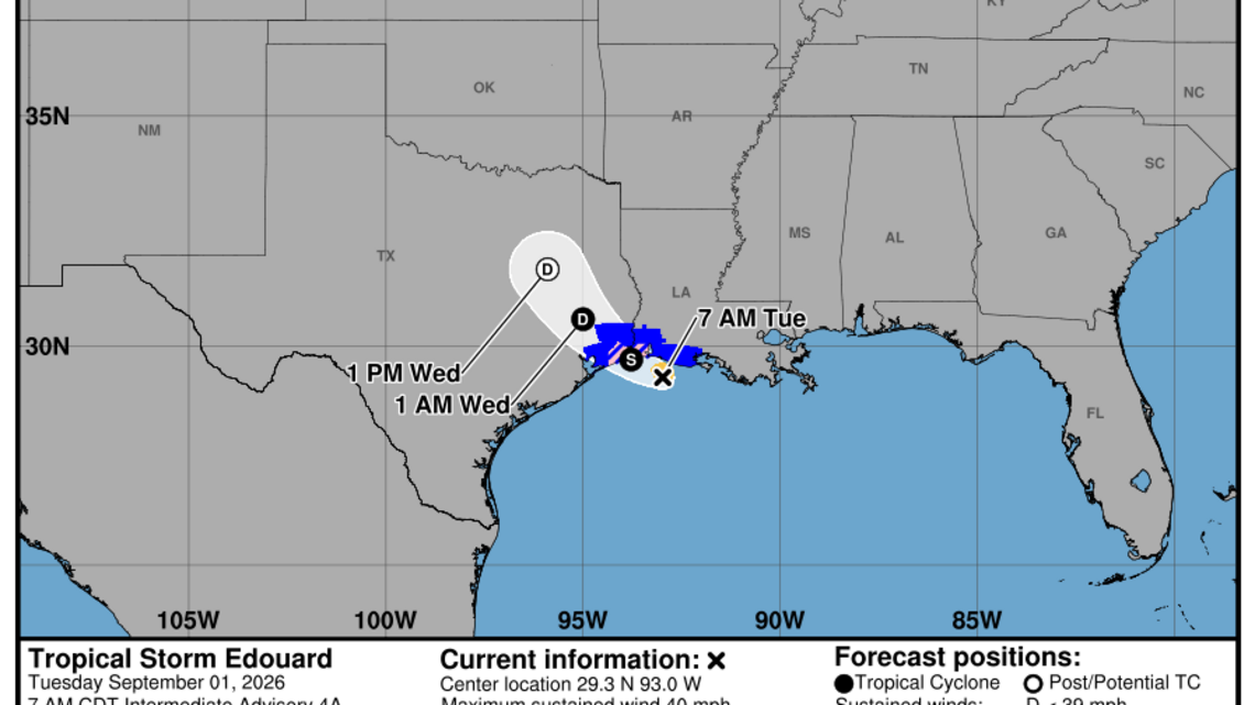 Tuesday, Sept. 1 update: Latest on Tropical Storm Edouard from the National Hurricane Center 