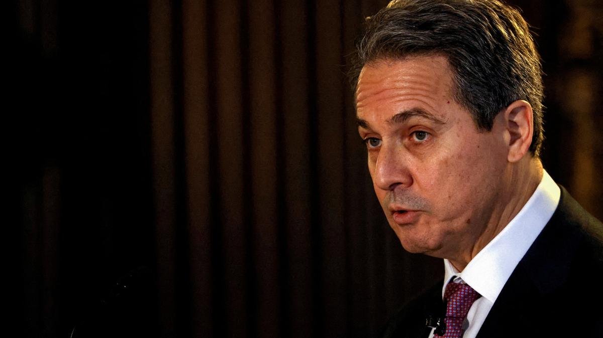 FILE PHOTO: Alberto Musalem, president and CEO of the Federal Reserve Bank of St. Louis, speaks to the Economic Club of New York, in New York City, U.S., February 20, 2025. REUTERS/Brendan McDermid/File Photo
