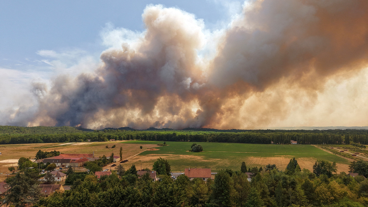 A drone view from Milly-la-Foret shows smoke rising from a wildfire in the Fontainebleau forest near Paris during a heatwave affecting large parts of France, July 13, 2026. REUTERS/Stephane Mahe