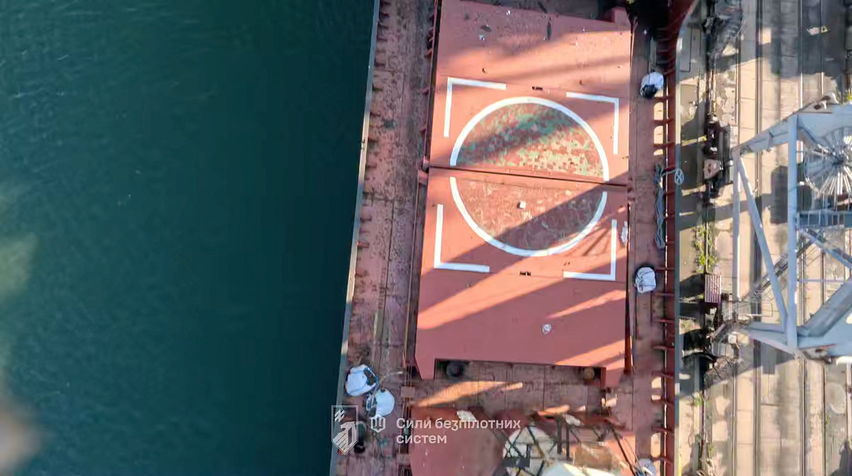 Drone view of port infrastructure, as Ukrainian forces struck several key facilities at the Russian-occupied port of Mariupol, which Kyiv said was an attack that has "significantly limited" its capacity as a critical logistics hub for Moscow's war effort, in Mariupol, Donetsk Region, Russian-Controlled Ukraine, in this screen grab obtained from a handout video released  June 10, 2026. 1st Azov Corps/Handout via REUTERS