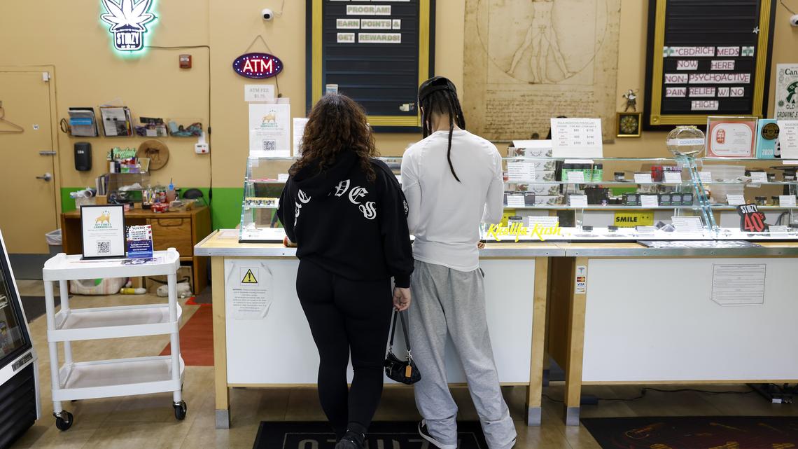 Customers shop at 10th Street Cannabis Co. in San Jose, Calif., on Thursday, April 9, 2026. (Nhat V. Meyer/Bay Area News Group)