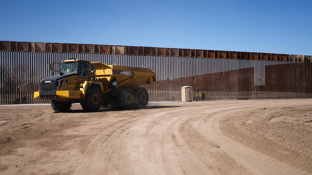 The U.S.-Mexico border wall is seen under construction in Quemado, Texas, on Jan. 24, 2025.
