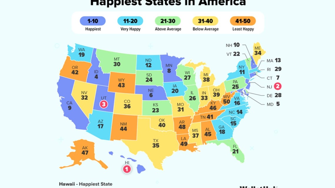 Map Shows US States Where Americans Are Happiest in 2026