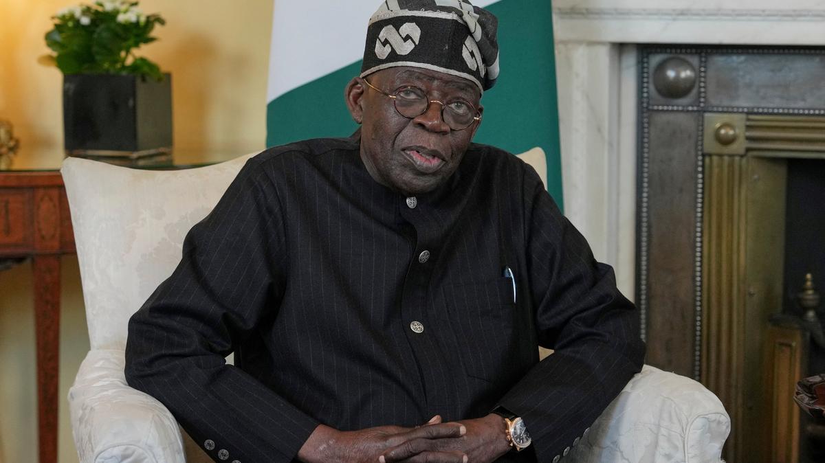 Nigerian President Bola Ahmed Tinubu speaks to the media ahead of his meeting with Britain's Prime Minister Keir Starmer at 10 Downing Street, in London, Britain, March 19, 2026. Kin Cheung/Pool via REUTERS