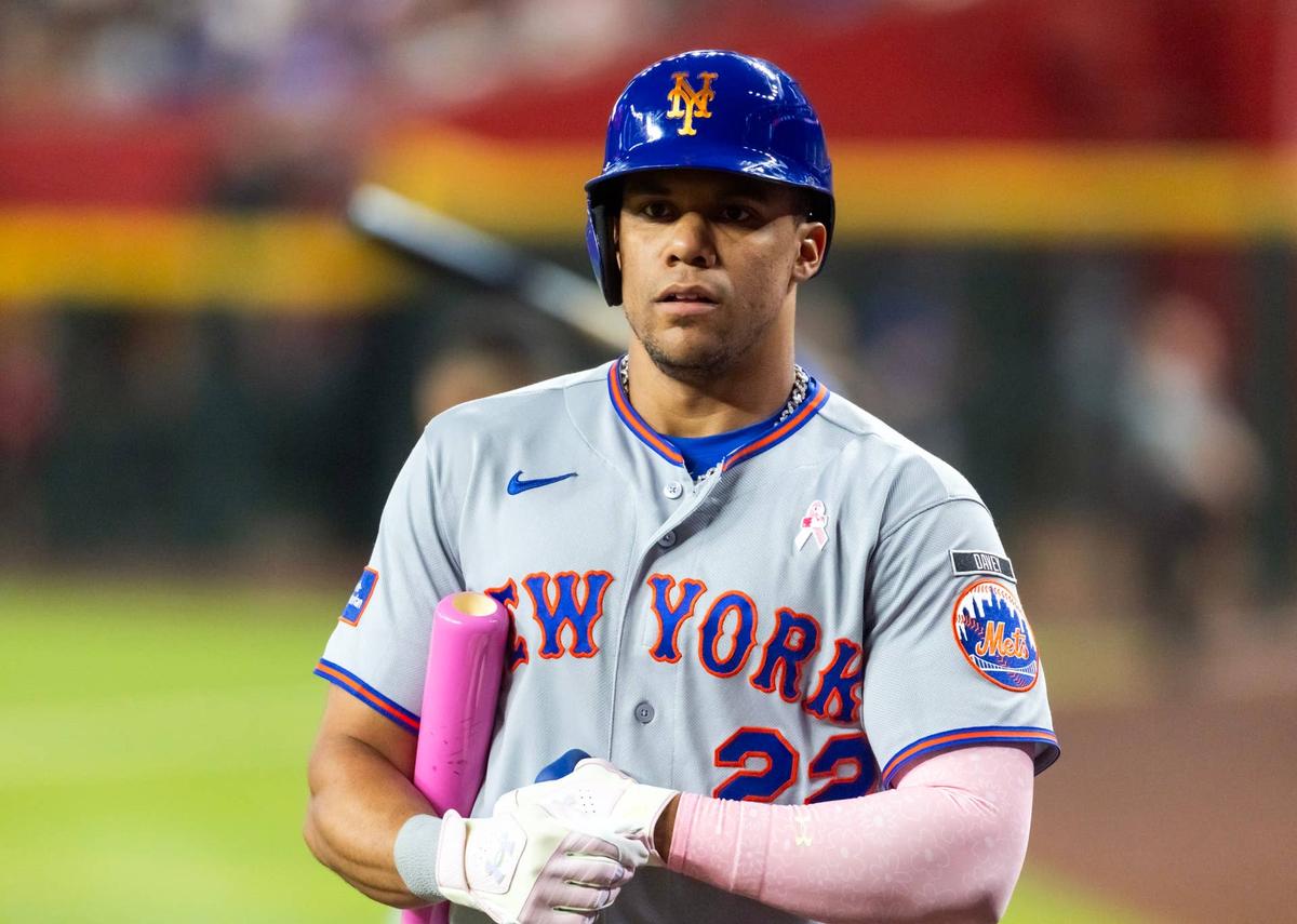  New York Mets outfielder Juan Soto (22) © Mark J. Rebilas-Imagn Images