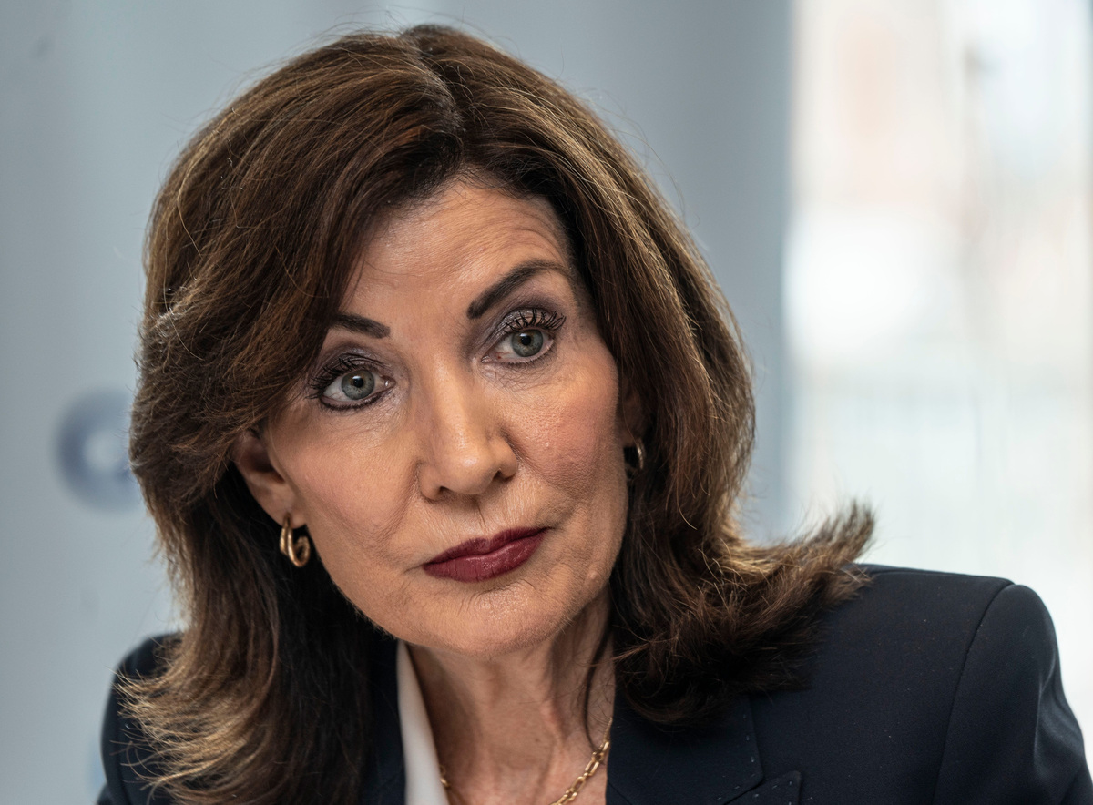 New York Gov. Kathy Hochul meeting with USA TODAY Network reporters and editors in Manhattan on May 29, 2025.