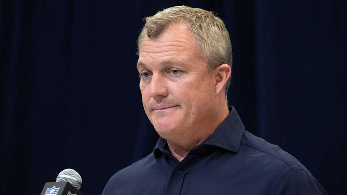  Feb 27, 2025; Indianapolis, IN, USA; San Francisco 49ers general manager John Lynch speaks during the 2025 NFL Scouting Combine at the Indiana Convention Center. Mandatory Credit: Kirby Lee-Imagn Images | Kirby Lee-Imagn Images 