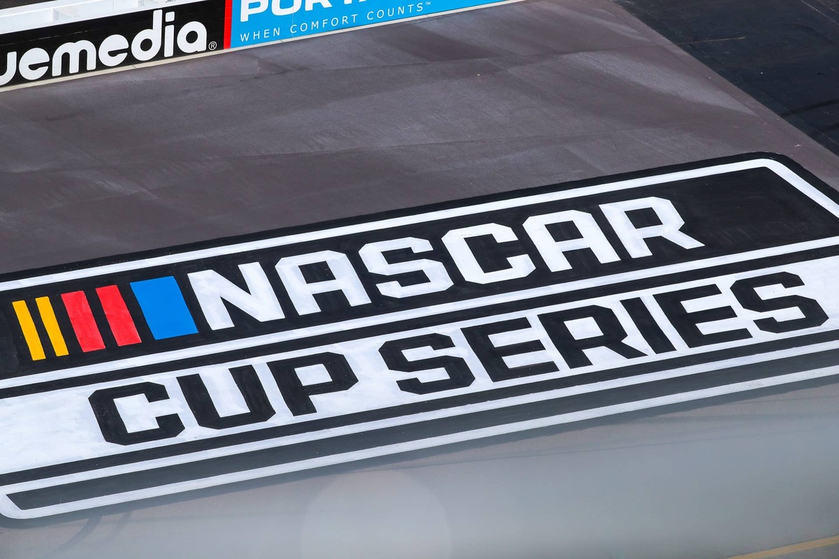  The NASCAR Cup Series logo printed on the front stretch on Mar. 6, 2020 at Phoenix Raceway in Avondale, AZ. (Brady Klain/The Republic) 