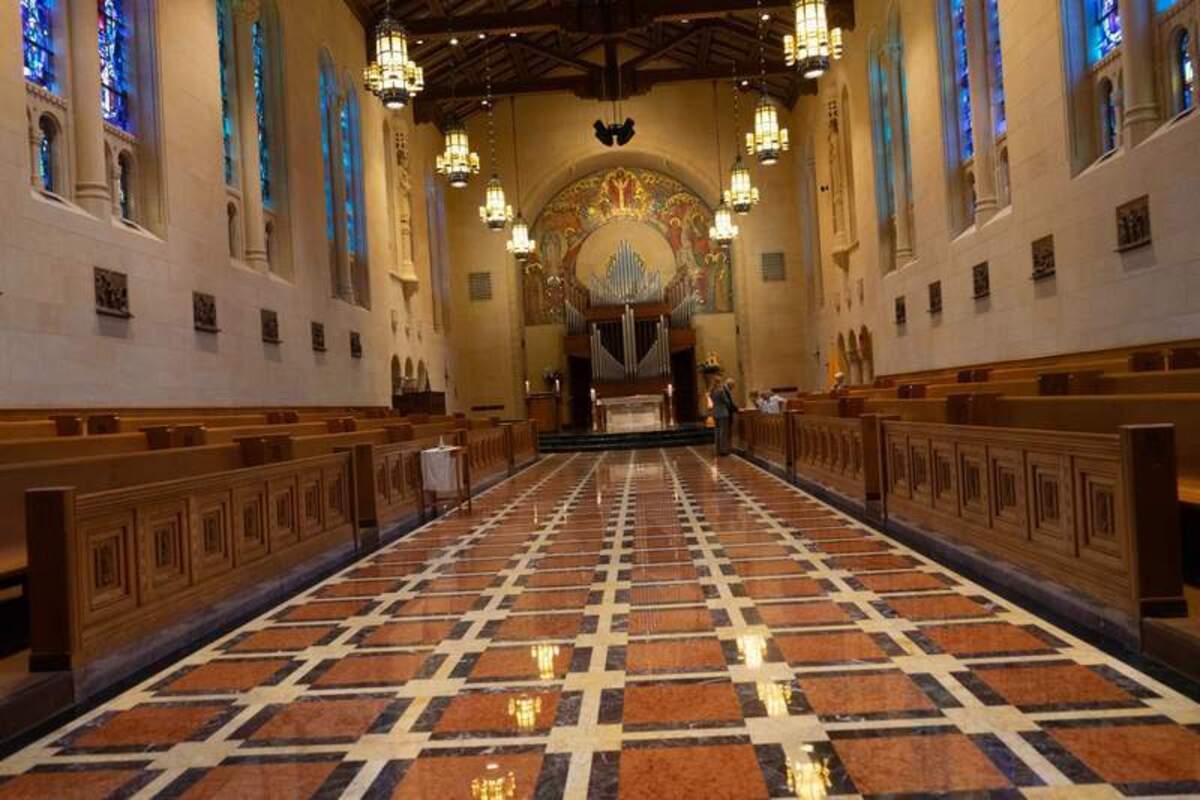  The historic chapel dates back to the property’s 1940s roots as a Catholic seminary. Photo credit: Mary Beth Skylis 