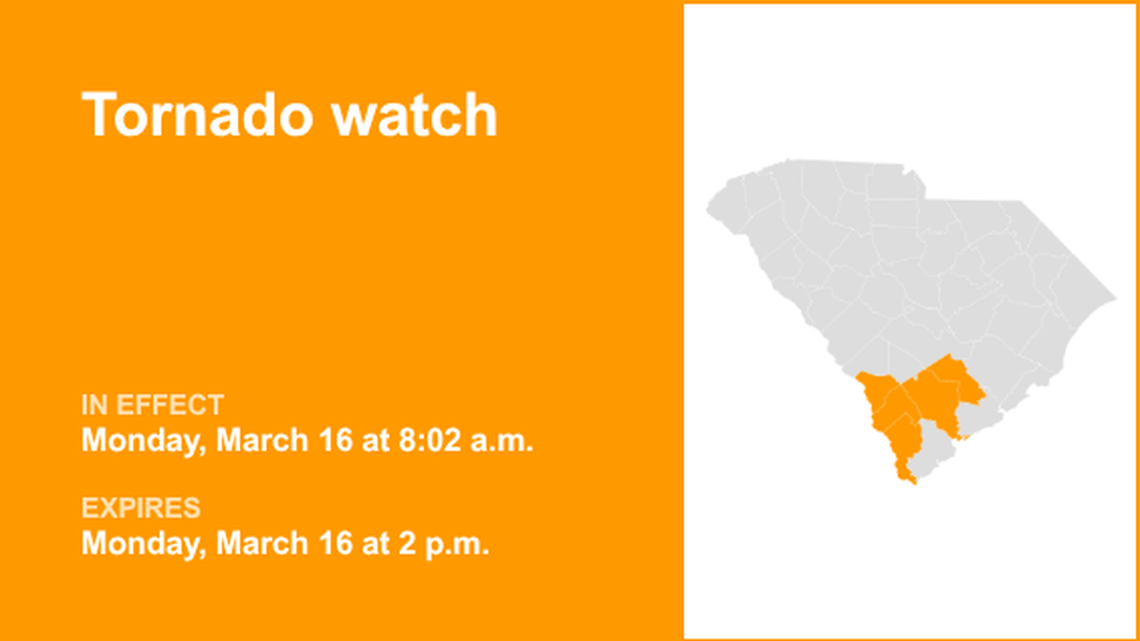 Tornado watch active for Lowcountry until Monday afternoon 