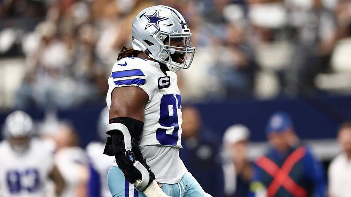  Sep 14, 2025; Arlington, Texas, USA; Dallas Cowboys defensive tackle Osa Odighizuwa (97) reacts after a play against the New York Giants during the second quarter at AT&T Stadium. Mandatory Credit: Kevin Jairaj-Imagn Images | Kevin Jairaj-Imagn Images 