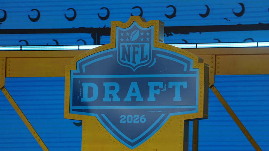  Apr 23, 2026; Pittsburgh, PA, USA; The 2026 NFL Draft logo on the theater stage at Acrisure Stadium. Mandatory Credit: Kirby Lee-Imagn Images | Kirby Lee-Imagn Images 