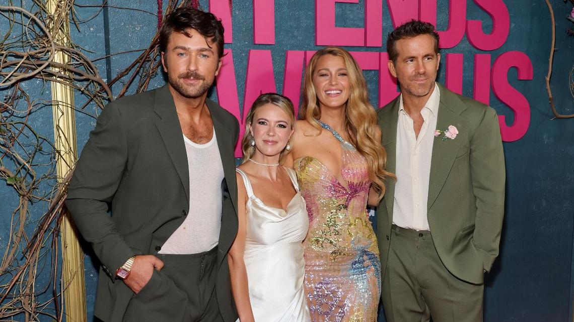 Brandon Sklenar, Courtney Salviolo, Blake Lively and Ryan Reynolds at the ‘It Ends With Us’ premiere in 2024Getty