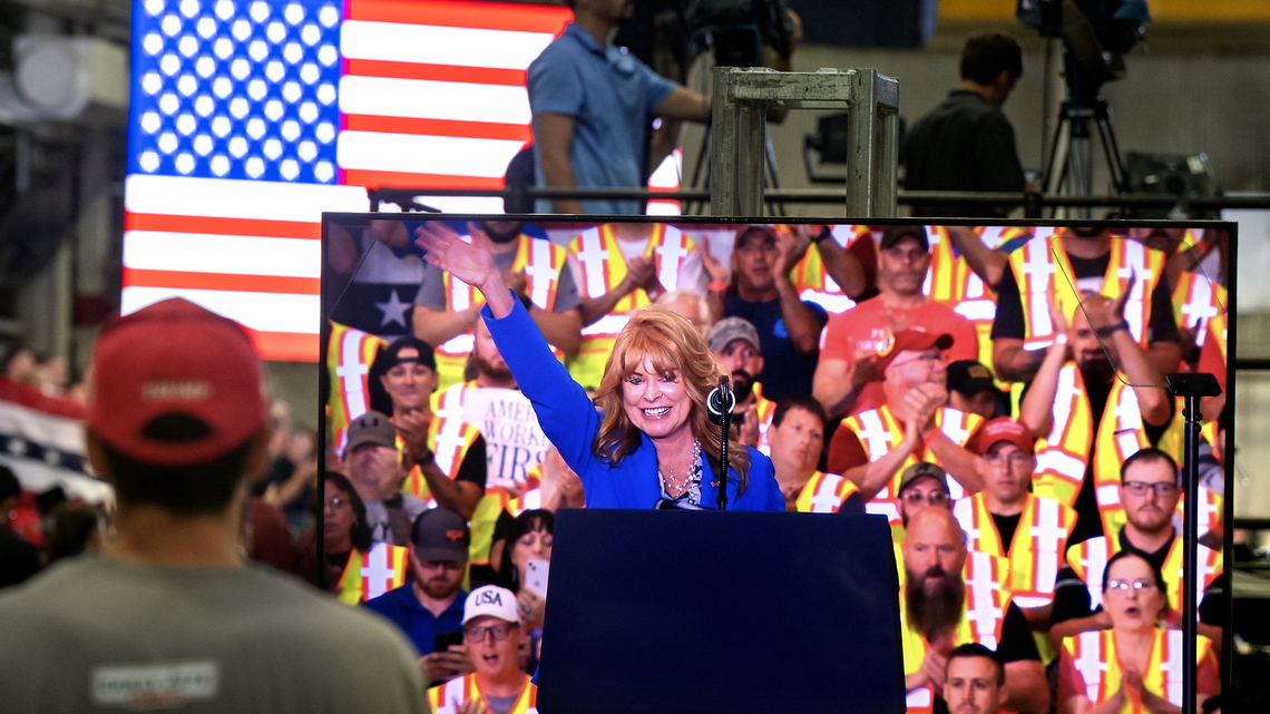 During Pennsylvania stop, Republican Stacy Garrity embraces Donald Trump while he doesn't mention her 
