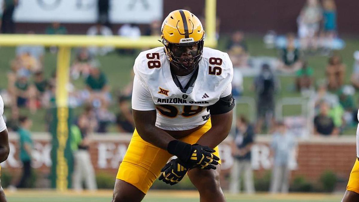  Sep 20, 2025; Waco, Texas, USA; Arizona State Sun Devils offensive lineman Max Iheanachor (58) in action against the Baylor Bears during the first half at McLane Stadium. Mandatory Credit: Chris Jones-Imagn Images | Chris Jones-Imagn Images 