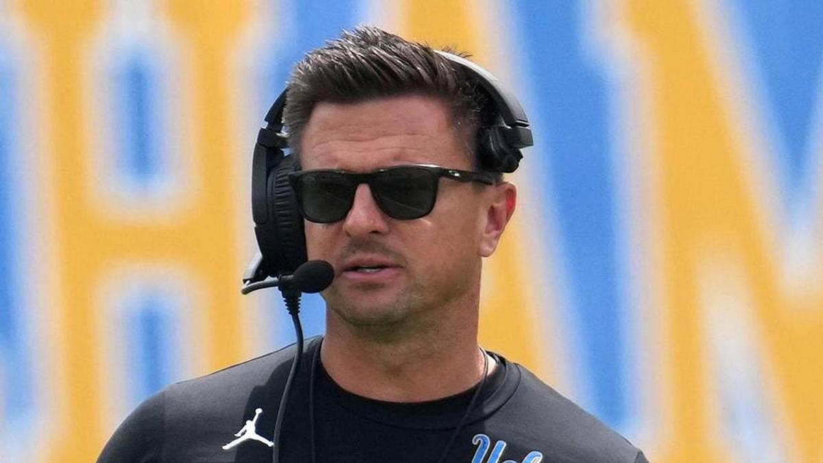  May 2, 2026; Pasadena, CA, USA; UCLA Bruins coach Bob Chesney reacts during the spring game at Rose Bowl. Mandatory Credit: Kirby Lee-Imagn Images | Kirby Lee-Imagn Images 