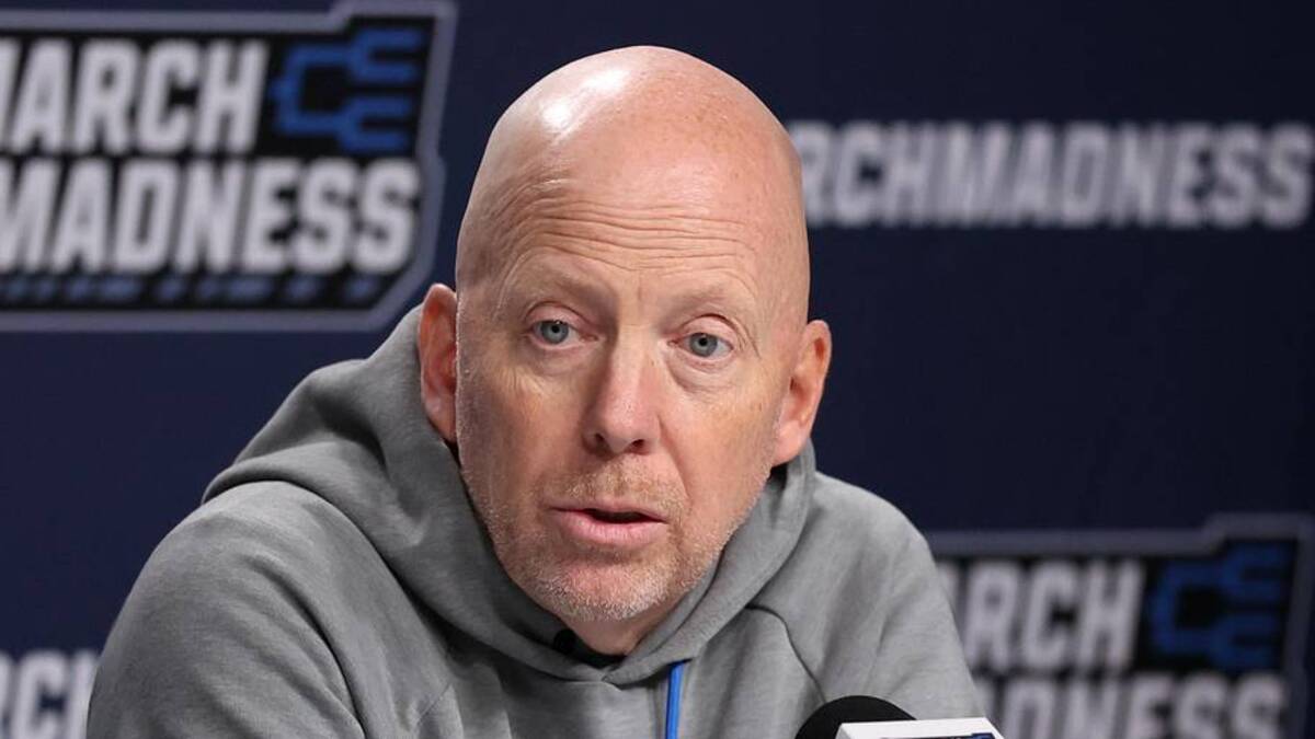  Mar 19, 2026; Philadelphia, PA, USA; UCLA Bruins head coach Mick Cronin speaks with the media before a practice session ahead of the first round of the men's 2026 NCAA Tournament at Xfinity Mobile Arena. Mandatory Credit: Bill Streicher-Imagn Images | Bill Streicher-Imagn Images 