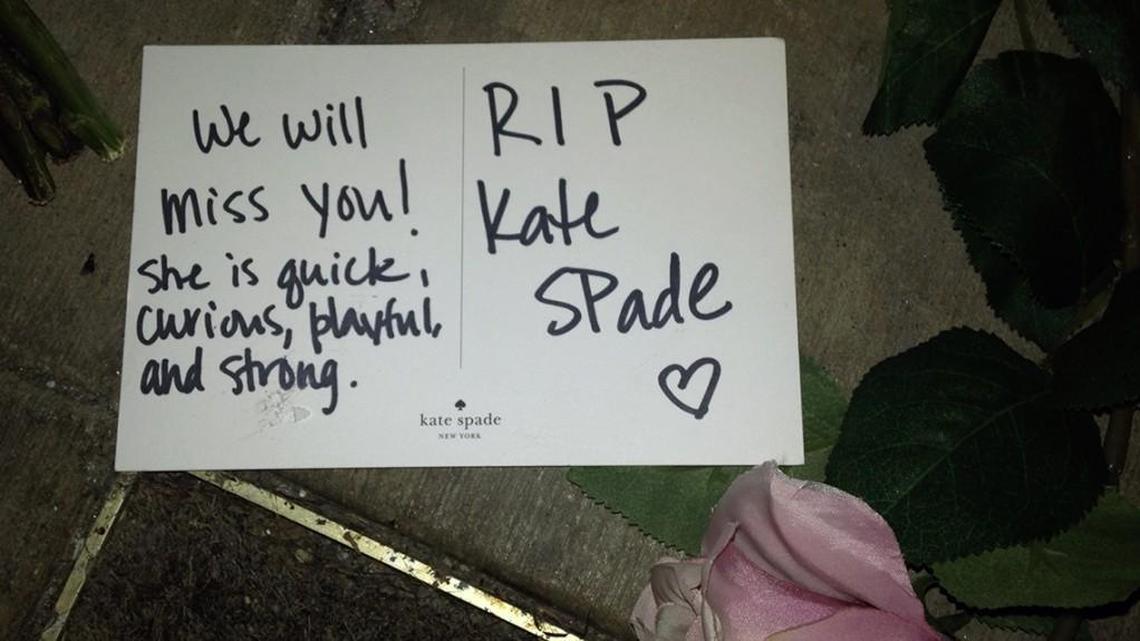 A postcard at the Kate Spade store on the Country Club Plaza bore a tribute to the designer.