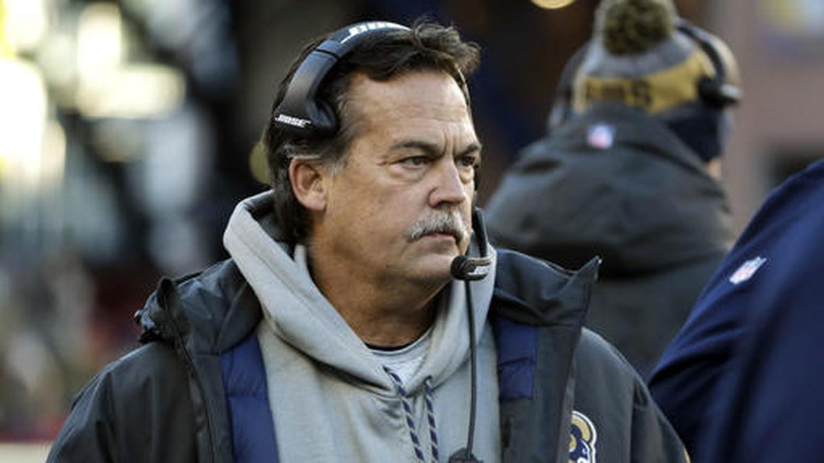 Los Angeles Rams head coach Jeff Fisher watches from the sideline during the second half of an NFL football game against the New England Patriots, Sunday, Dec. 4, 2016, in Foxborough, Mass.