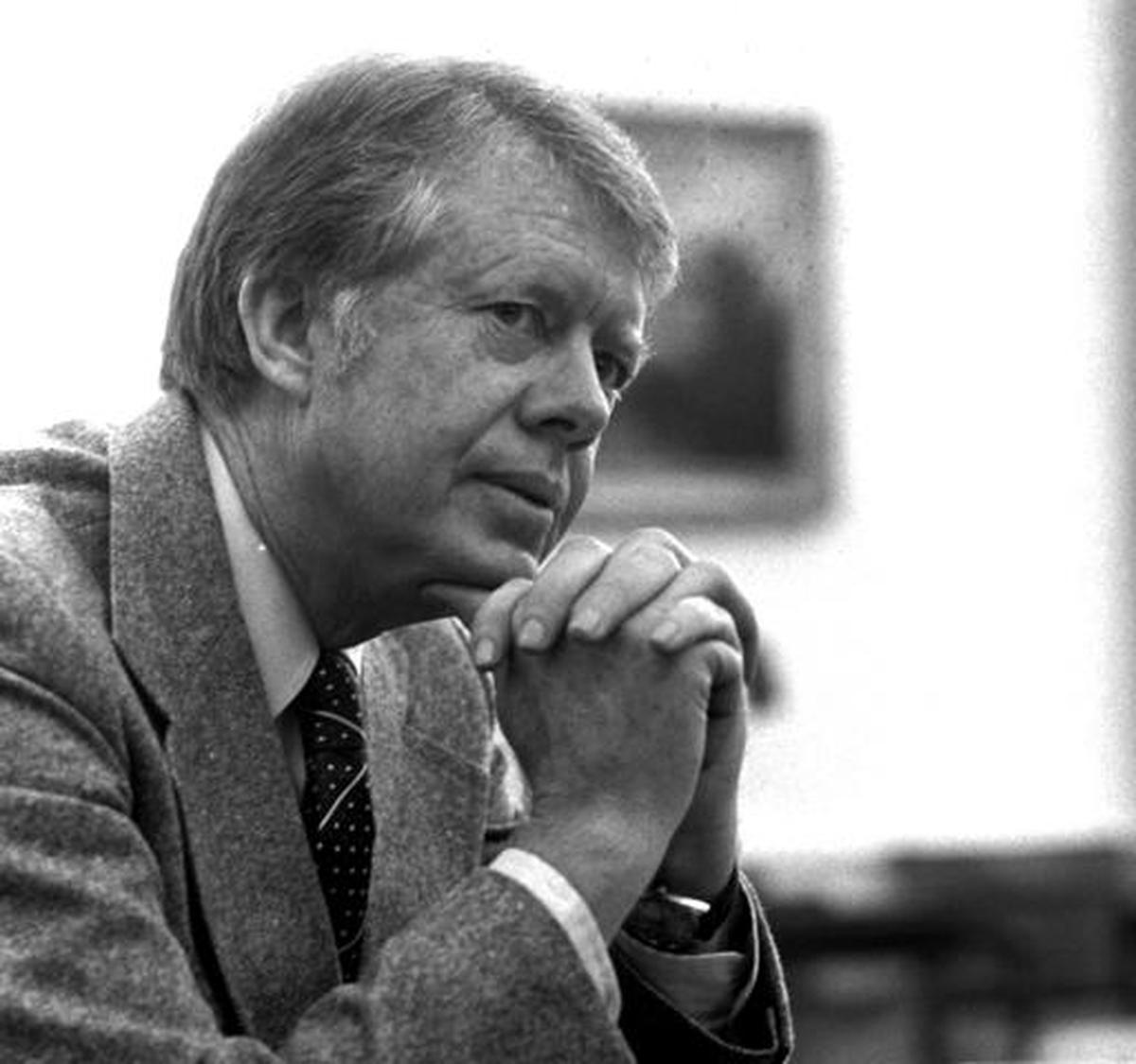 In this Jan. 24, 1977 file photo, President Jimmy Carter is interviewed in the Oval Office of the White House in Washington.